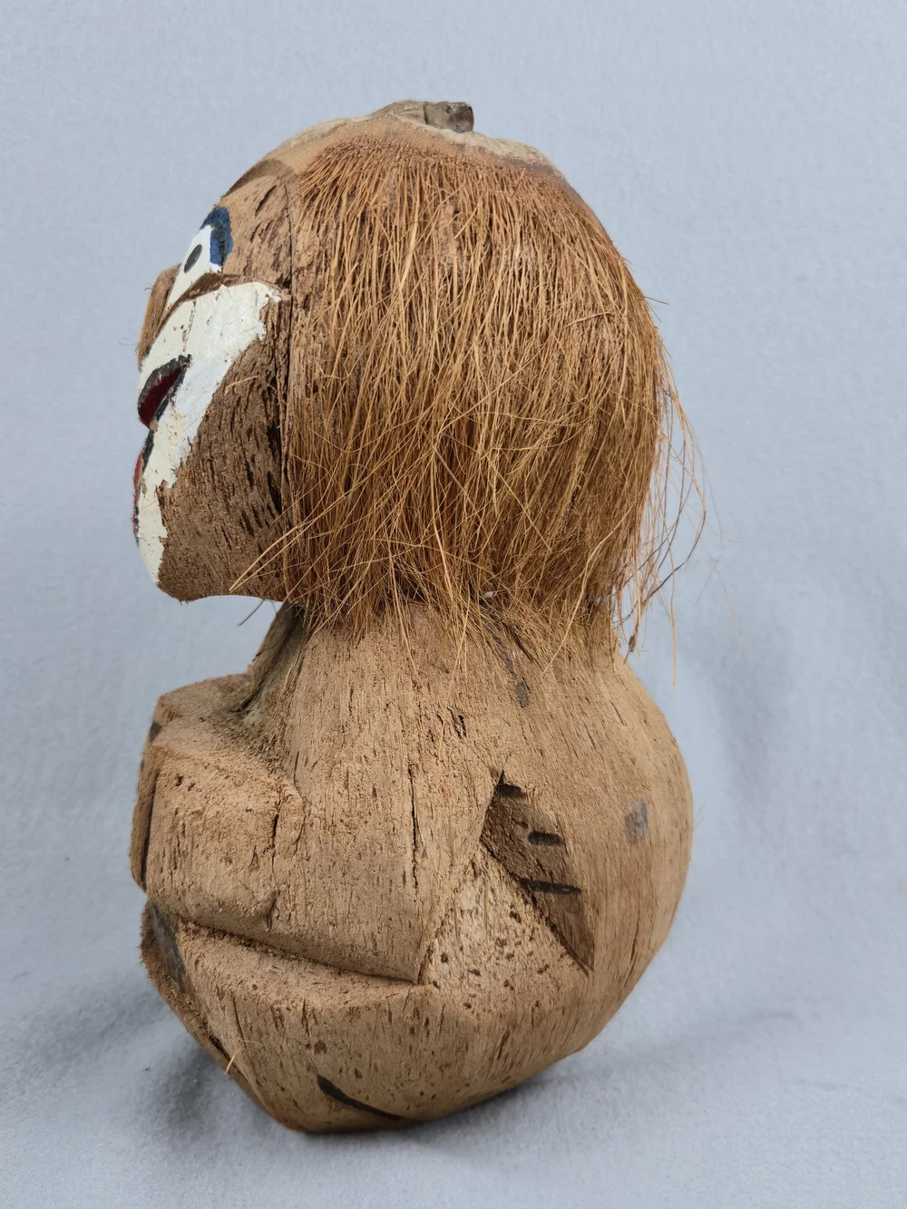 Vintage Carved Coconut Clown Figurine Tiki Folk Art Tropical SouvenirVintage